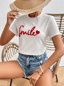 SHEIN Frenchy Áo thun nữ Tim Lá thư Giải trí - trắng - Xem 4