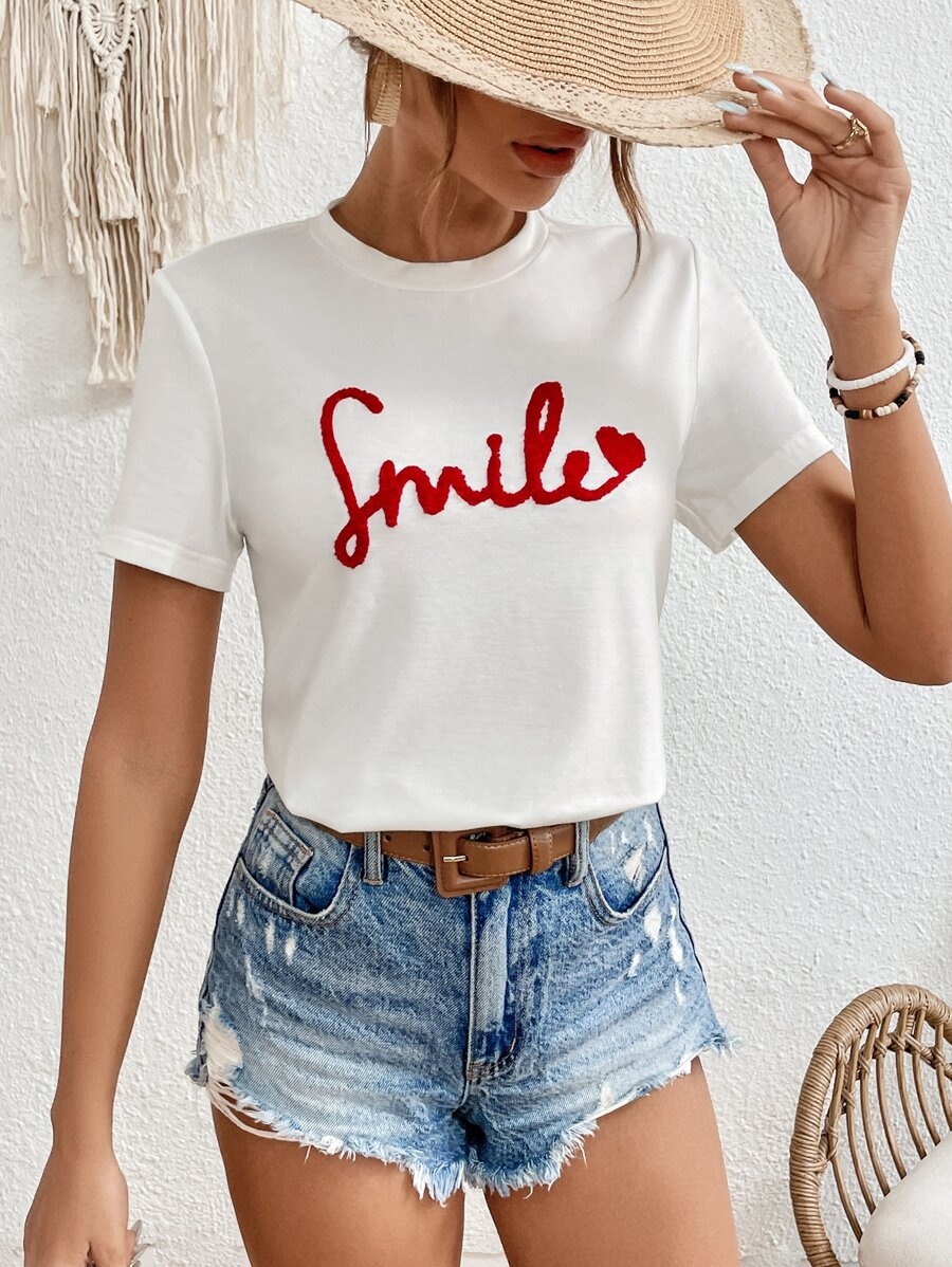 SHEIN Frenchy Áo thun nữ Tim Lá thư Giải trí - trắng - Xem 1