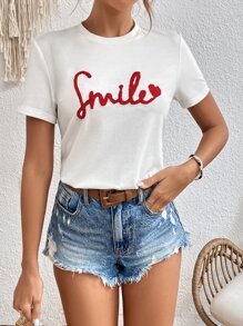 SHEIN Frenchy Áo thun nữ Tim Lá thư Giải trí - trắng - Xem 5