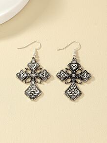 Pendientes colgantes con cruz - Plata antigua - Ver 4