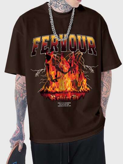 Guys Fire & Letter Graphic Tee