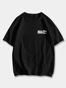 ROMWE MEN Street Life Áo thun nam họa tiết chữ cái, trường học - màu đen - Xem 2