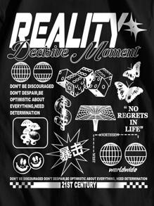 ROMWE MEN Street Life Áo thun nam họa tiết chữ cái, trường học - màu đen - Xem 3