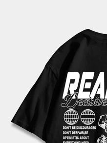 ROMWE MEN Street Life Áo thun nam họa tiết chữ cái, trường học - màu đen - Xem 4