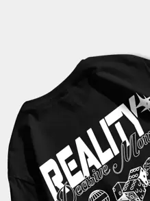 ROMWE MEN Street Life Áo thun nam họa tiết chữ cái, trường học - màu đen - Xem 5