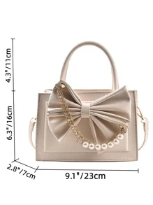 Túi vuông trang trí nơ và ngọc trai giả, ví nơ thời trang cho phụ nữ ngày lễ tình nhân - trắng - Xem 5