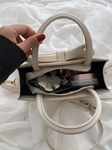 Túi vuông trang trí nơ và ngọc trai giả, ví nơ thời trang cho phụ nữ ngày lễ tình nhân - trắng - Xem 7