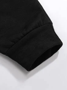 Manfinity Dauomo 男士纯色抽绳腰运动裤 - 黑色 - 查看 3