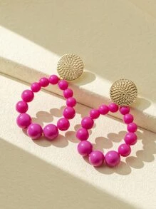 Bông tai trang trí hạt cườm - Màu Hồng Tươi - Xem 1