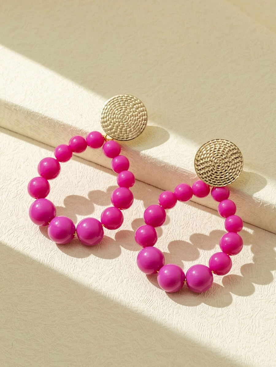 Bông tai trang trí hạt cườm - Màu Hồng Tươi - Xem 1