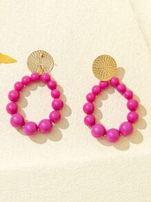 Bông tai trang trí hạt cườm - Màu Hồng Tươi - Xem 2