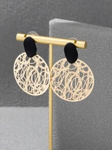 Hollow Out Round Drop Earrings - Beige - View 1