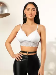SHEIN SXY Top de tirantes crop con encaje - Blanco - Ver 1
