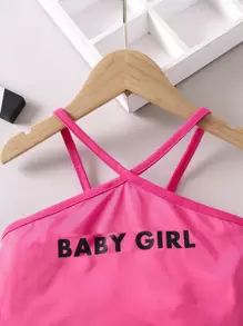 SHEIN 小女童字母圖案吊帶上衣和迷彩印花半身裙 - 彩色 - 查看 4