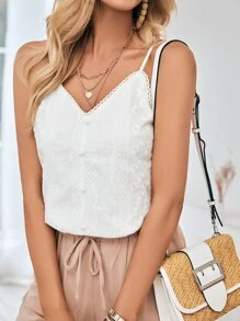 SHEIN Frenchy Solid Lace Cami Top Summer White Elegant - White - View 6