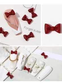 1pack Bow Design Nail Art Decoration - Red - View 3