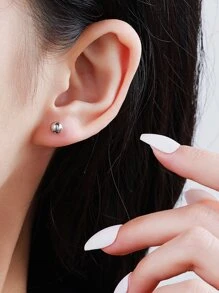 Ball Design Silver Stud Earrings - Silver - View 2