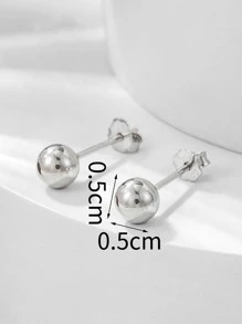 Ball Design Silver Stud Earrings - Silver - View 6