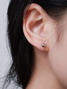 Ball Design Silver Stud Earrings - Silver - View 7