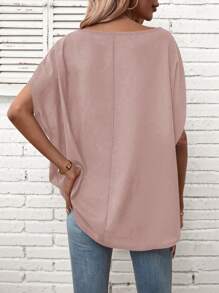 SHEIN LUNE 珍珠串珠蝙蝠袖襯衫 - 藕粉色 - 查看 2