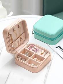 1pc Travel Portable Pu Leather Jewelry Storage Box - Pink - View 3