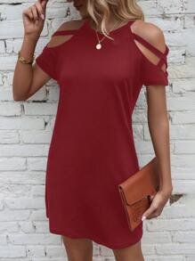 SHEIN LUNE Đầm Cắt ra Hội Chữ thập màu trơn Giải trí - Đỏ - Xem 5