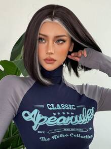 Pelucas Multicolores De 14 Pulgadas De Longitud Negra Media Con Parte Corta Recta Sintética Para Mujeres, Pelucas Para Uso Diario Y De Fiesta - Dos Tonos - Ver 7