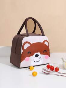 1pc Cartoon Bear Pattern Lunch Bag - Coffee Brown - View 1