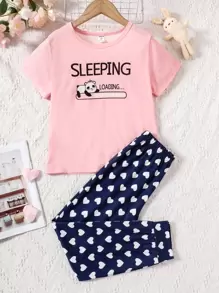Girls Heart & Letter Graphic PJ Set - Multicolor - View 1