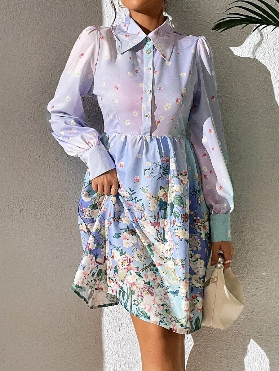 SHEIN LUNE Floral Print Button Front Shirt Dress | SHEIN USA