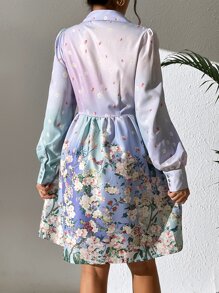SHEIN LUNE Floral Print Button Front Shirt Dress - Multicolor - View 2