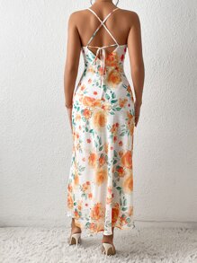 GENKIRA Floral Print Split Thigh Cami Dress - Multicolor - View 2