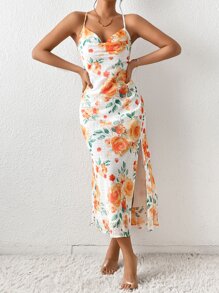 GENKIRA Floral Print Split Thigh Cami Dress - Multicolor - View 3