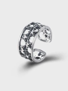 Anillo abierto con diseño de estrella plata - Plata antigua - Ver 1