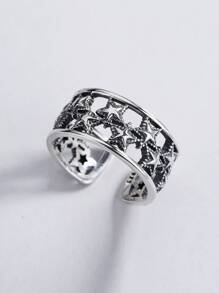 Anillo abierto con diseño de estrella plata - Plata antigua - Ver 2