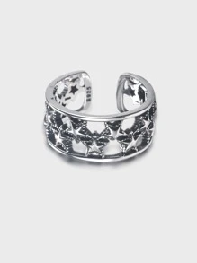 Anillo abierto con diseño de estrella plata - Plata antigua - Ver 5