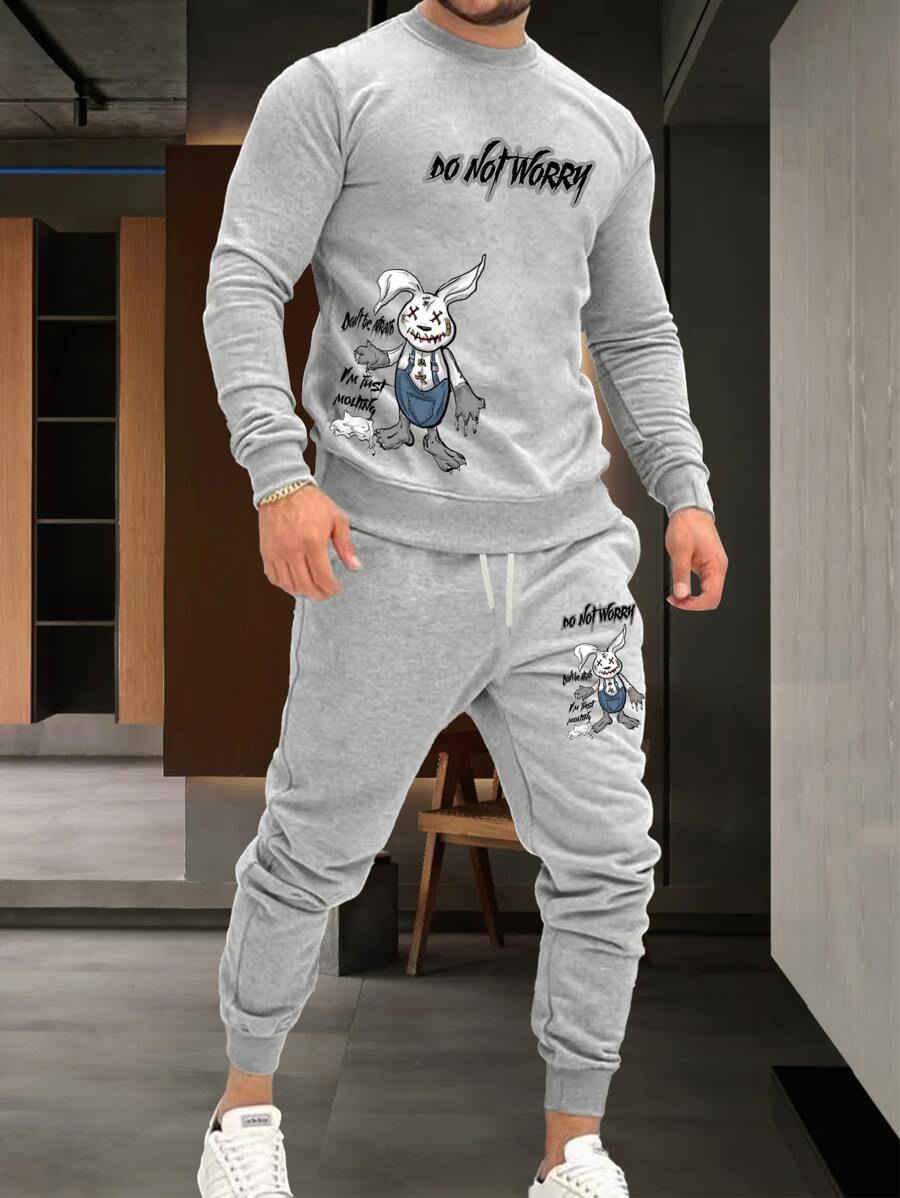 Manfinity Homme Bộ hai mảnh Nam Dây kéo Túi Hoạt hình Giải trí - Màu Xám nhạt - Xem 1