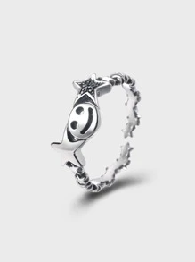 Anillo abierto expresión & con diseño de estrella plata - Plata antigua - Ver 2