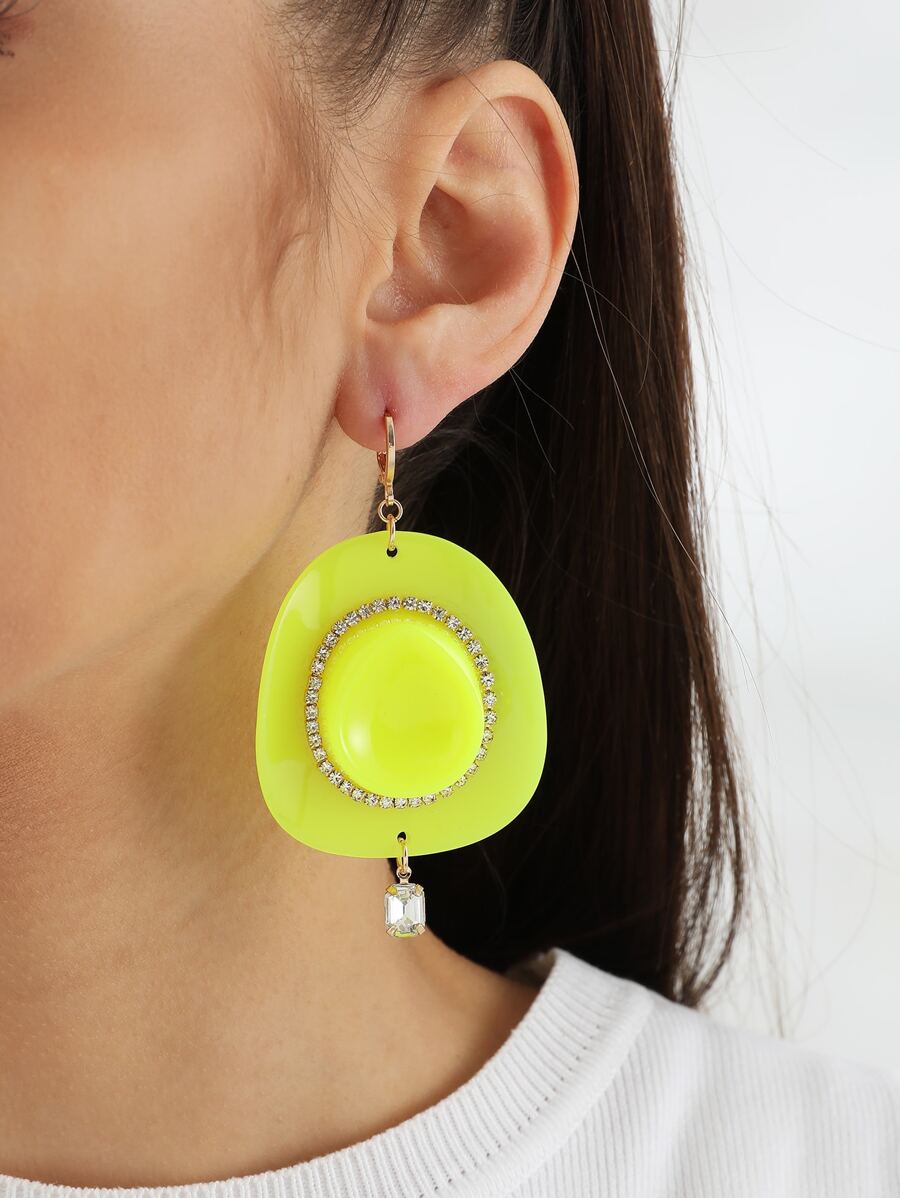 Rhinestone Decor Hat Drop Earrings - Green - View 1