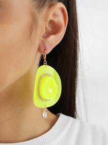 Rhinestone Decor Hat Drop Earrings - Green - View 3