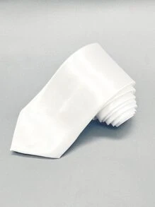男士純色領帶，適用於婚禮、商務及休閒場合 - 白色 - 查看 1