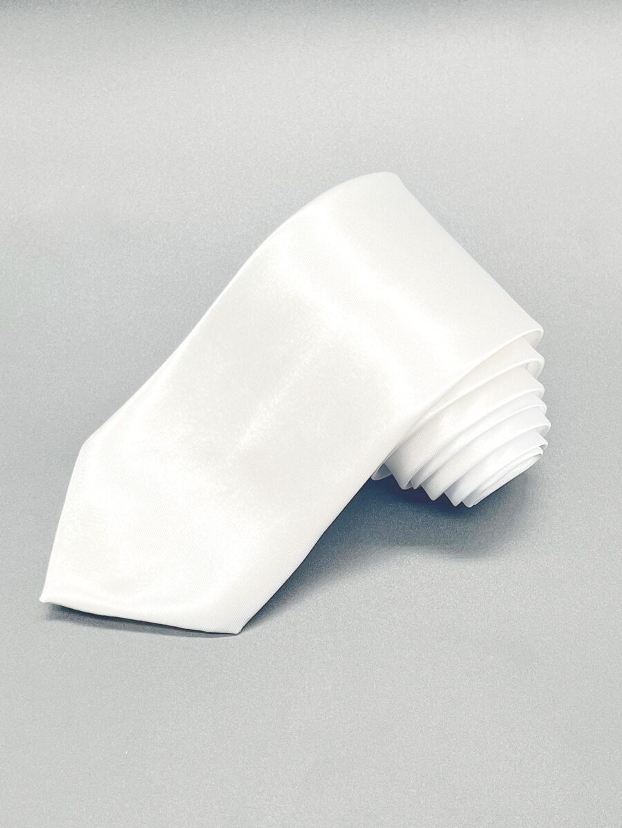 男士純色領帶，適用於婚禮、商務及休閒場合 - 白色 - 查看 1