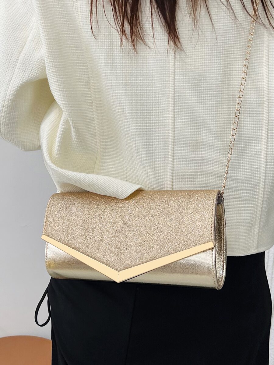 Glitter Metal Decor Flap Envelope Bag - Gold - View 1