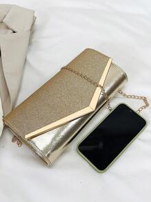 Glitter Metal Decor Flap Envelope Bag - Gold - View 3