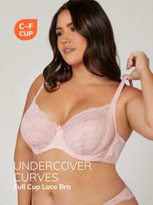 LUVLETTE Lencería sexy de talla grande, sujetador de encaje con cobertura completa y sin forro - Rosa - Ver 2