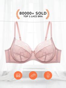 LUVLETTE Lencería sexy de talla grande, sujetador de encaje con cobertura completa y sin forro - Rosa - Ver 3