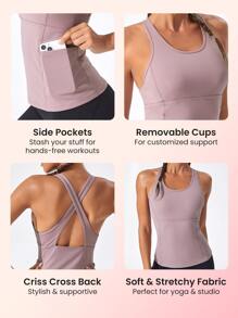Easithlete Phone Pocket Patched Sports Tank Top - Dusty Purple - View 3