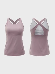 Easithlete Phone Pocket Patched Sports Tank Top - Dusty Purple - View 4