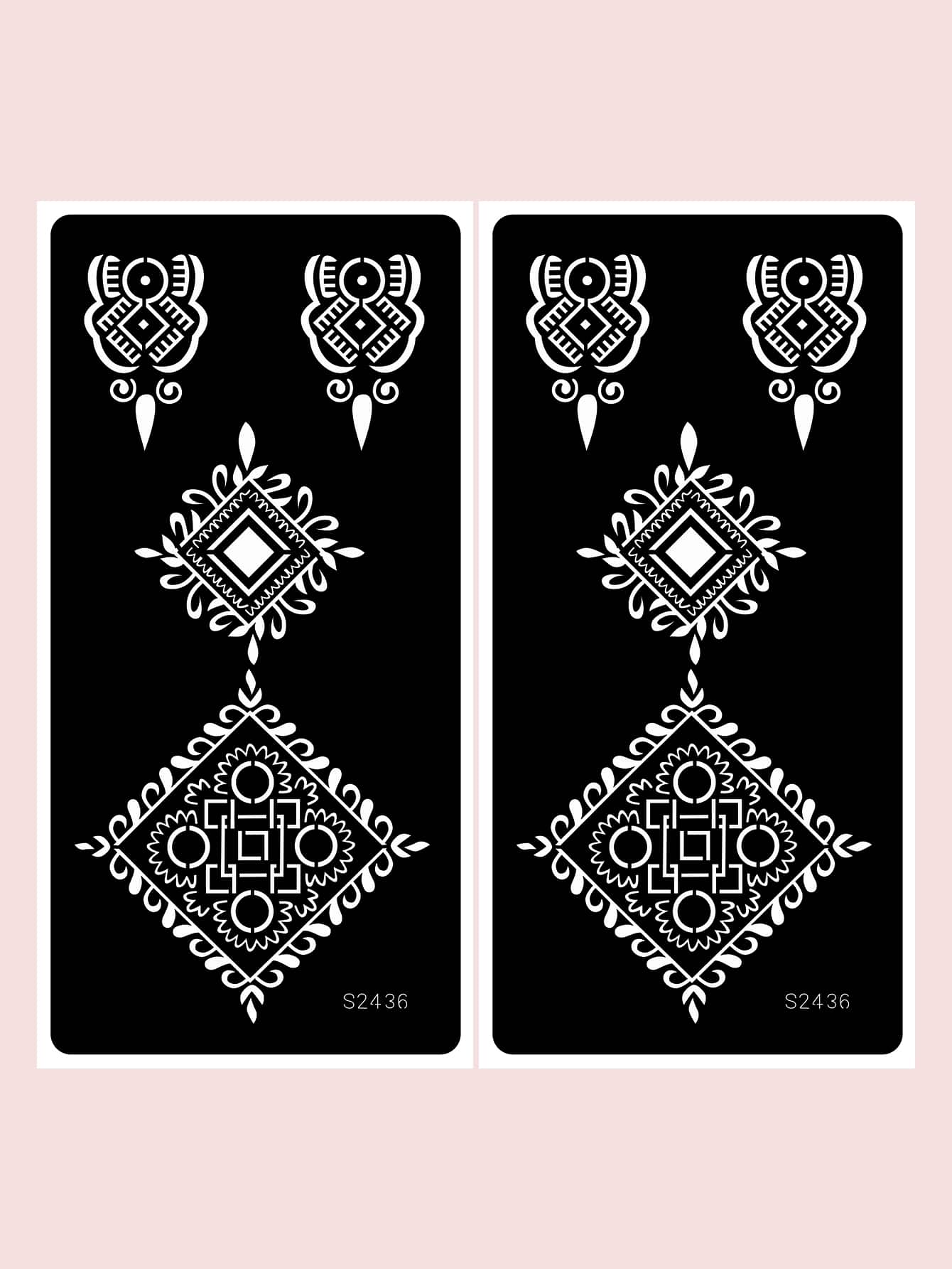 Tattoo Stencil Kit,2 Sheets Floral Pattern Tattoo Stencils for Women and Girls,Reusable Henna Stencils For Hand,Diy Tattooing Template,Tattoo Stickers for Face Paint Body Art - Black - View 1