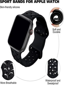 Dây đeo chi tiết dệt tương thích với Apple Watch - màu đen - Xem 4